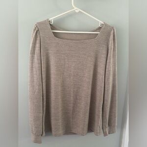 Beige Long Sleeve Square Neck Top